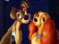 Romantyczna scena z Psim sercem, idealna do rankingu bajek Disneya. Lady i Tramp dzielą spaghetti przy świecy.
