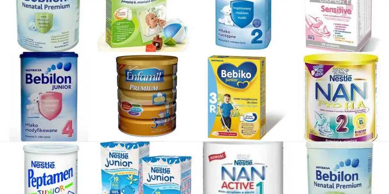 Wybór, jakie mleko dla noworodka jest najlepsze, może być trudny. Na zdjęciu różne rodzaje mleka modyfikowanego: Bebilon, Bebiko, Enfamil, NAN, Peptamen.