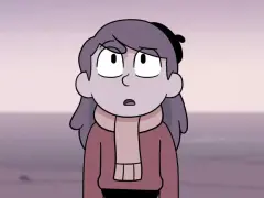 Hilda, bohaterka seriali dla dzieci 10-12 lat Netflix, patrzy z zaskoczeniem na coś poza kadrem.